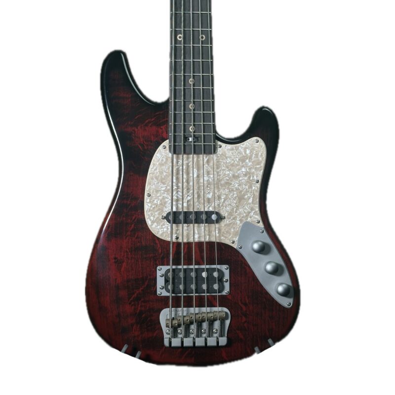 Woodcraft Ampmaster 5 String Dual Pickup Short scale 30" Electric Bass Guitar Dark Fire Gloss